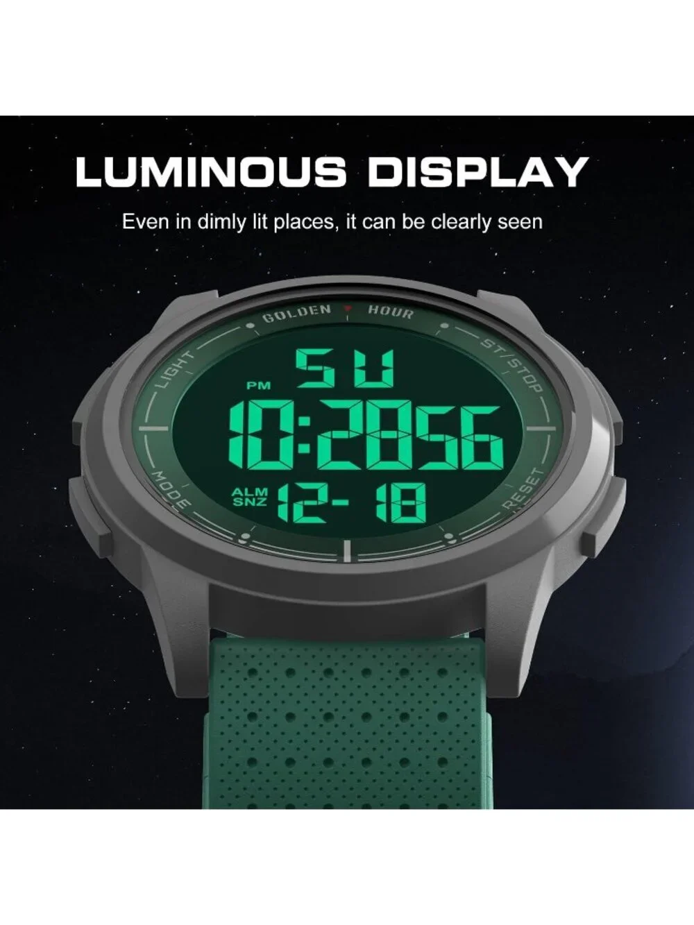 Men's Green Rubber Strap Ultra-Thin Minimalist Sports Waterproof Digital Watch